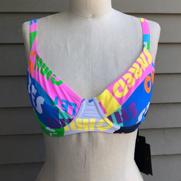 NEW NWT Cynthia Rowley Lola Good Vibes Graphic Bikini Top Bra Bralette Medium - Picture 5 of 15